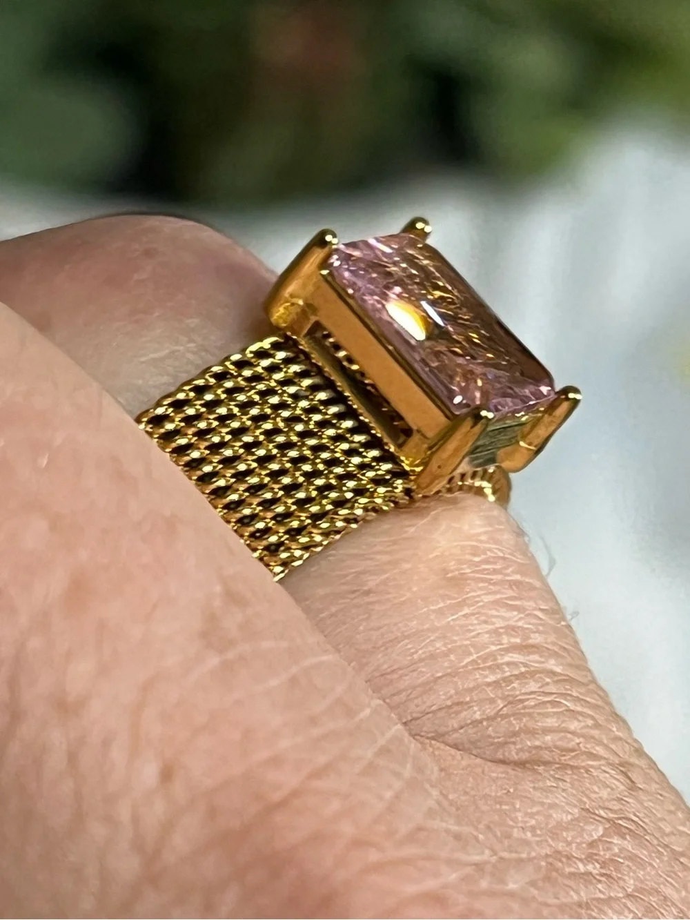Pink Golden Mesh Ring